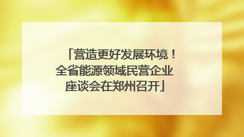 营造更好发展环境！全省能源领域民营企业座谈会在郑州召开