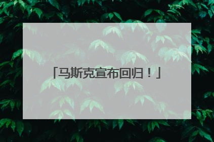 马斯克宣布回归！